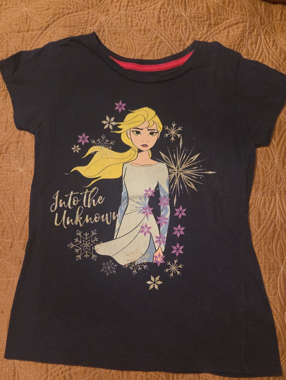 Disney Navy Elsa 'Into the Unknown' Frozen Graphic Tee with Yellow Hair Print